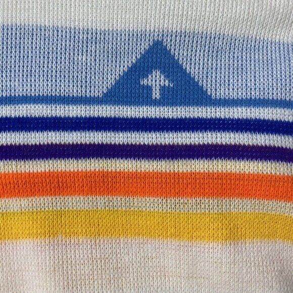 Marquesa V Neck White Multicolor Stripe Pullover Sweater Unisex M/L Acrylic Knit - Picture 6 of 9
